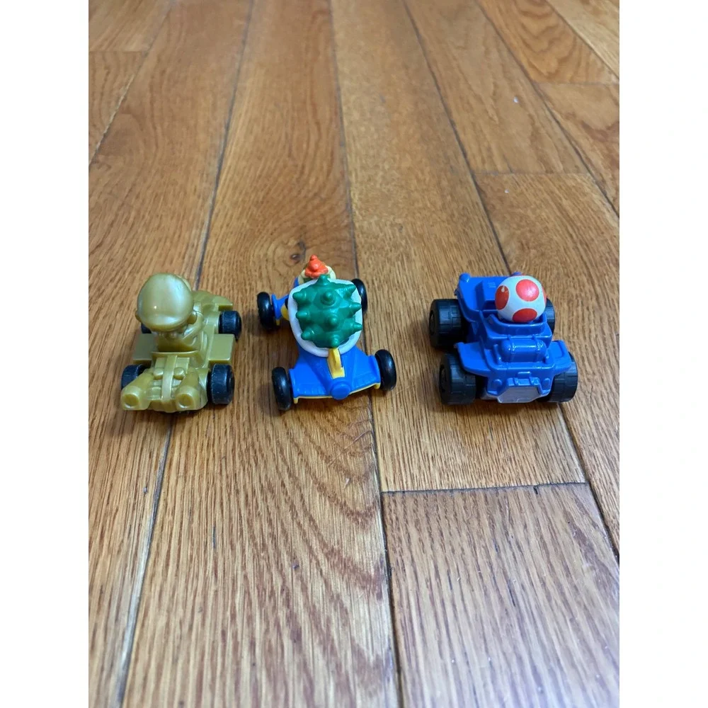 Nintendo Mario Kart Pull Back Racer Toy Lot Gold Mario Bowser Toad 3pc Set